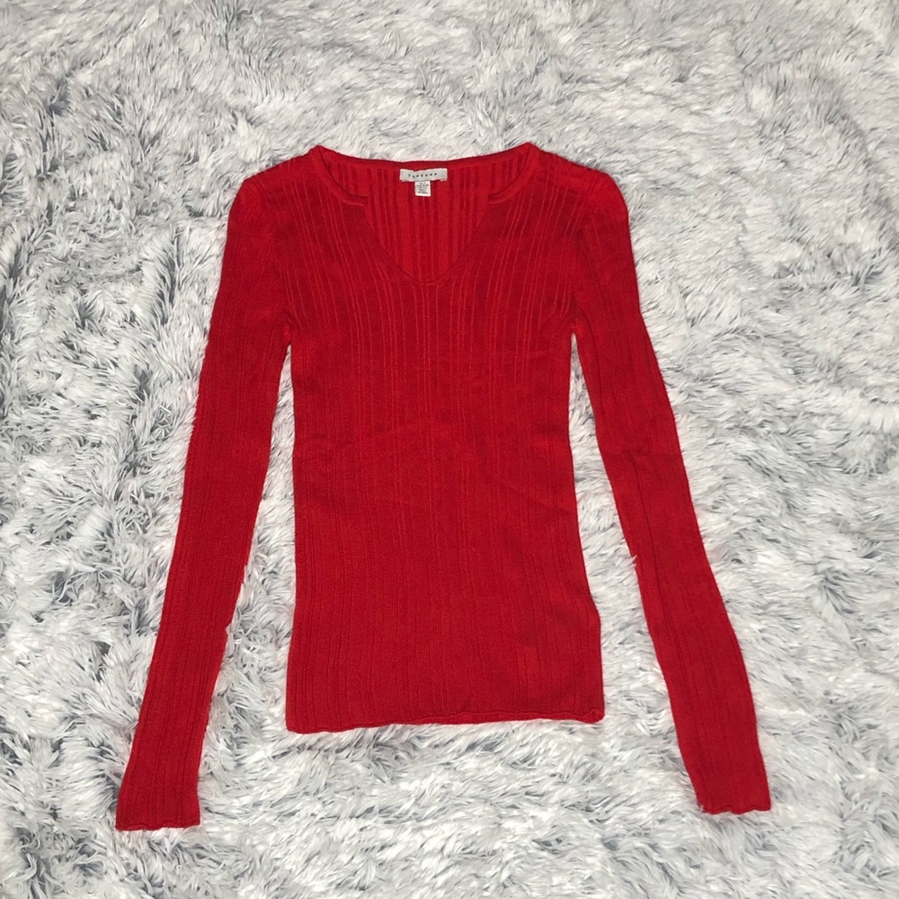 Topshop Split Neck Ribbed Sweater - image 2